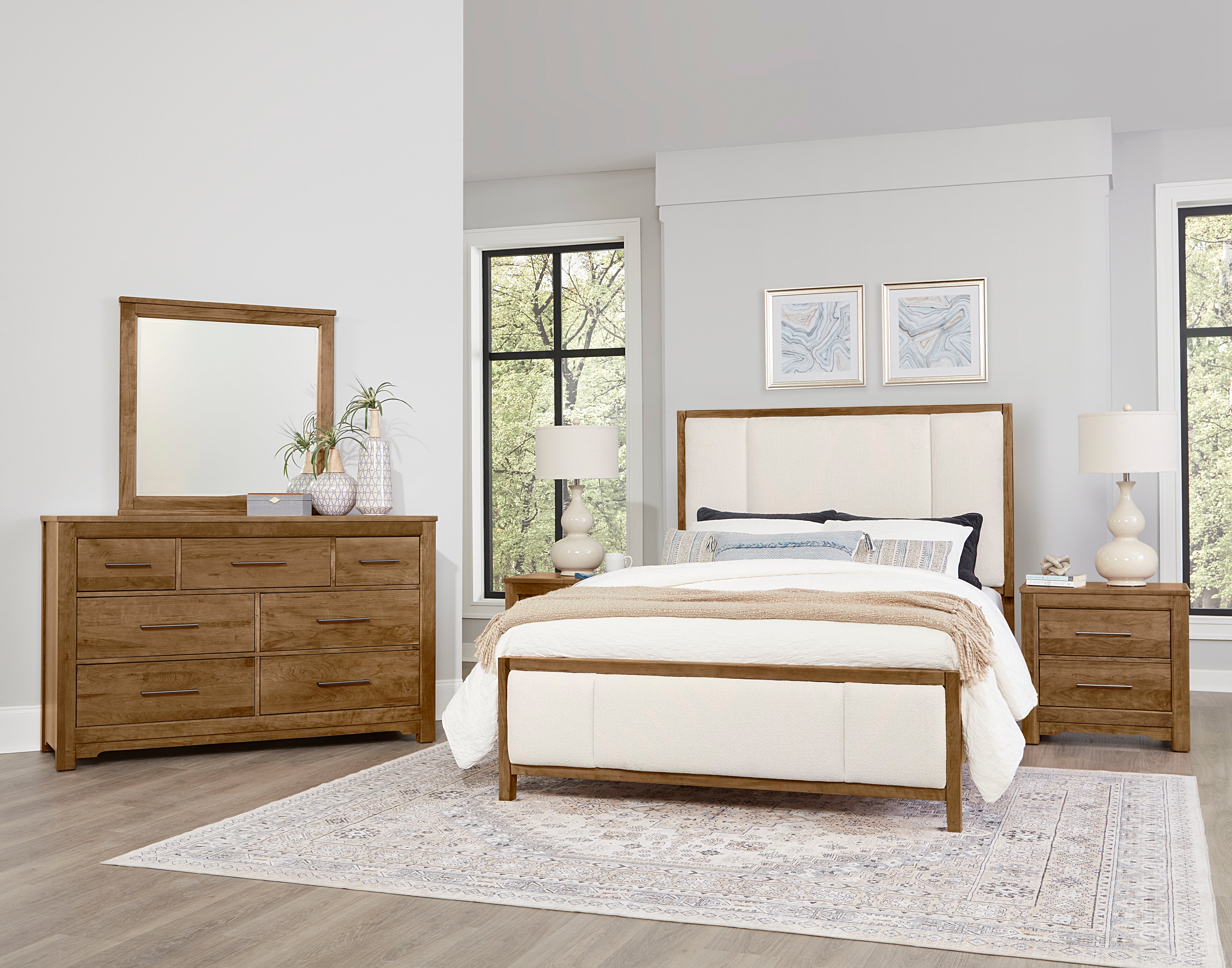 Artisan & Post Crafted Cherry Upholstered Bed (White Fabric)