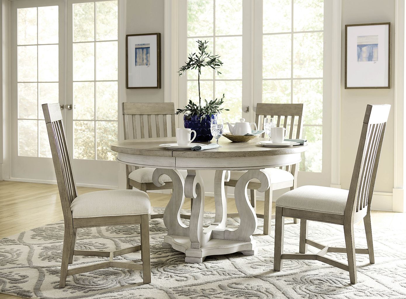 American Drew Litchfield Sussex Round Dining Table in Sun Washed/Driftwood