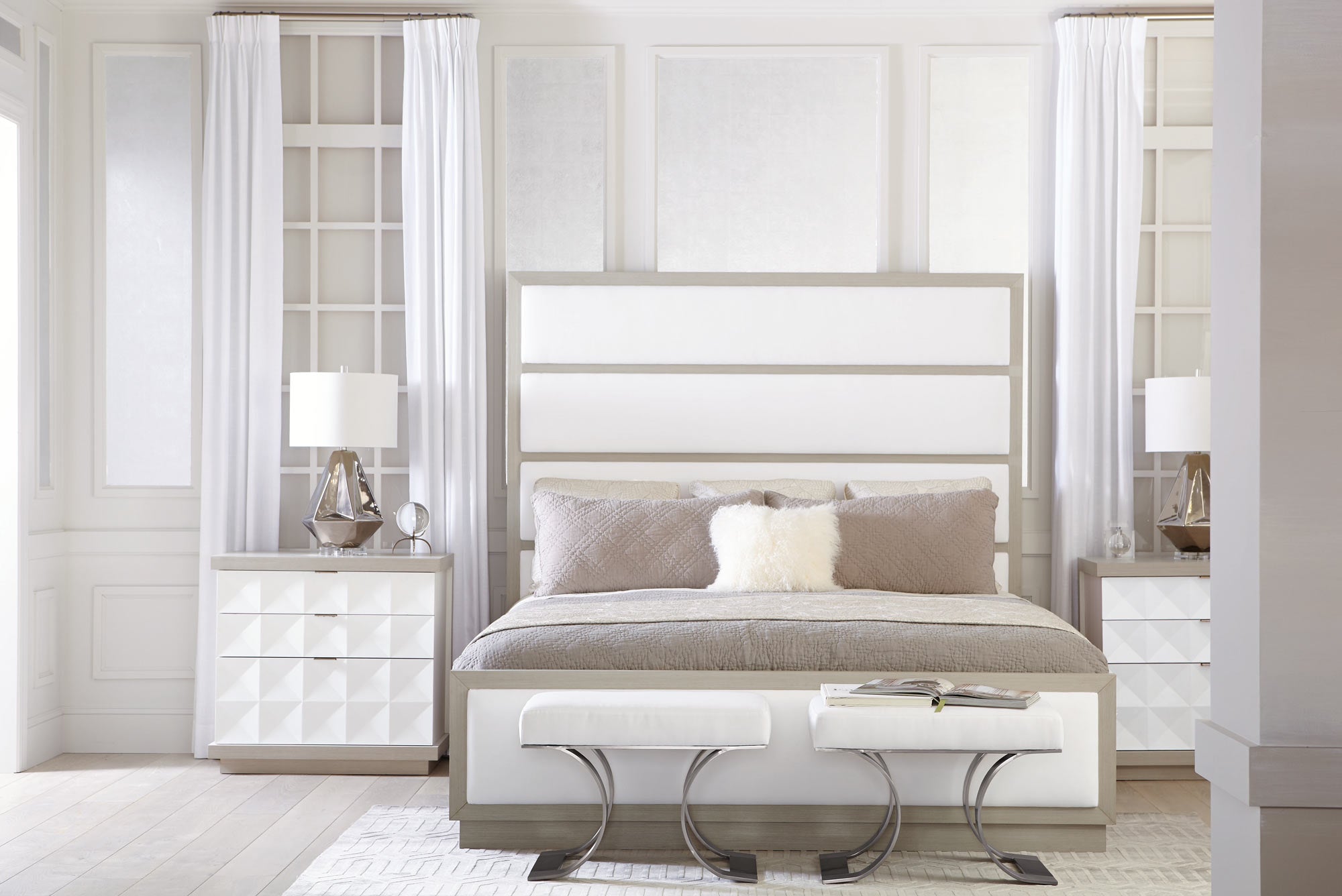Bernhardt Furniture Axiom Panel Bed in Linear Grey