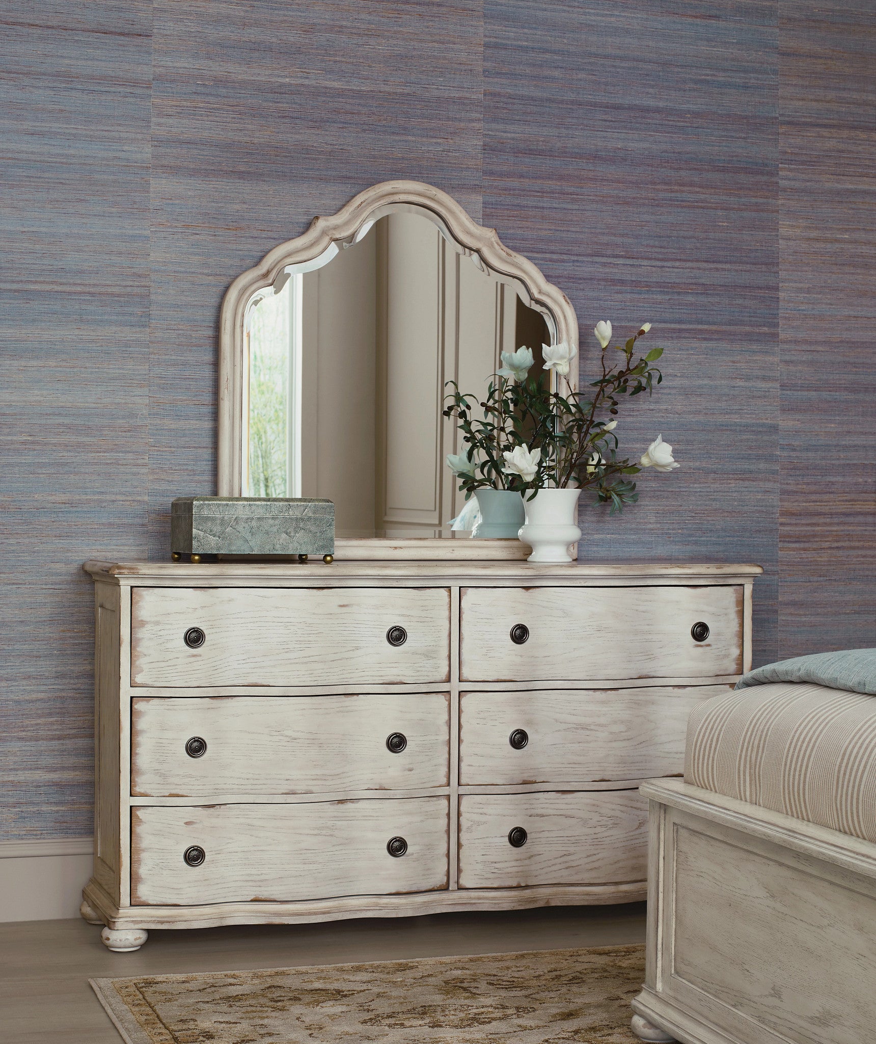 American Drew Cambric Vignette Serpentine Mirror in Crème