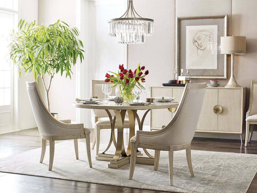 American Drew Lenox Chalon Upholstered Dining Chair in Alabaster/Champagne