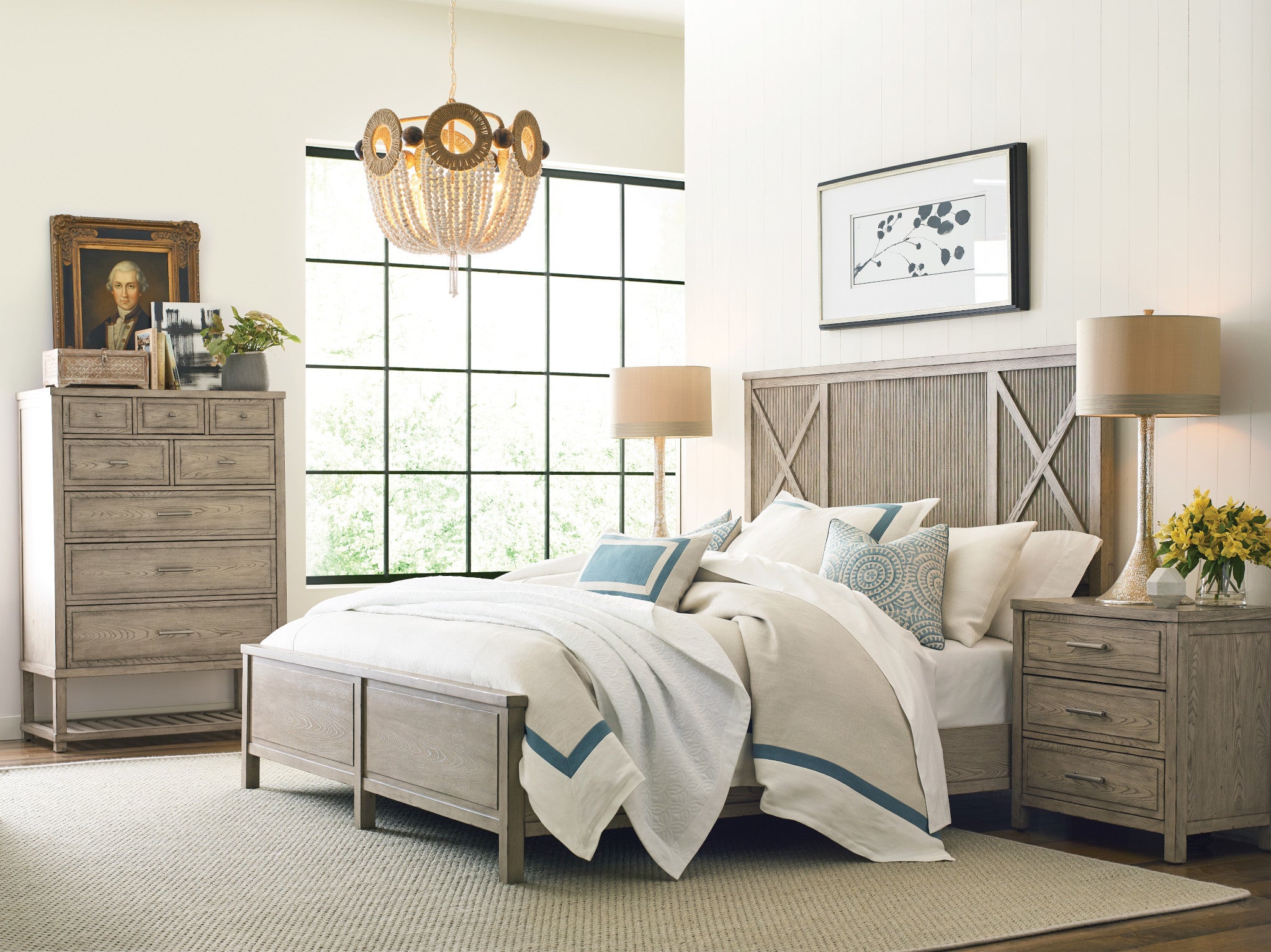American Drew West Fork Canton Panel Cal King Bed in Aged Taupe