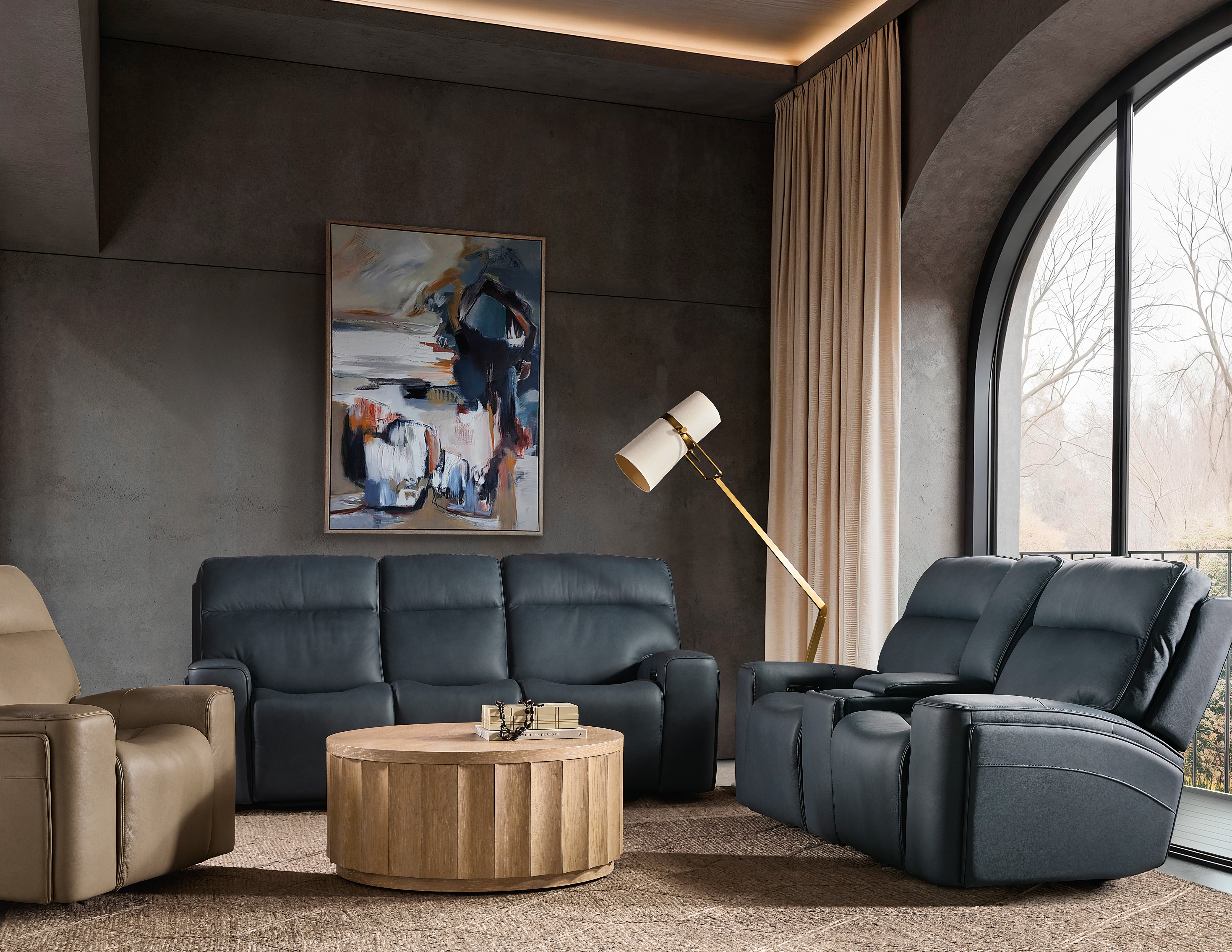 Hooker Furniture Riverton Power Gliding Console Loveseat with Power Headrest and Lumbar in Blue