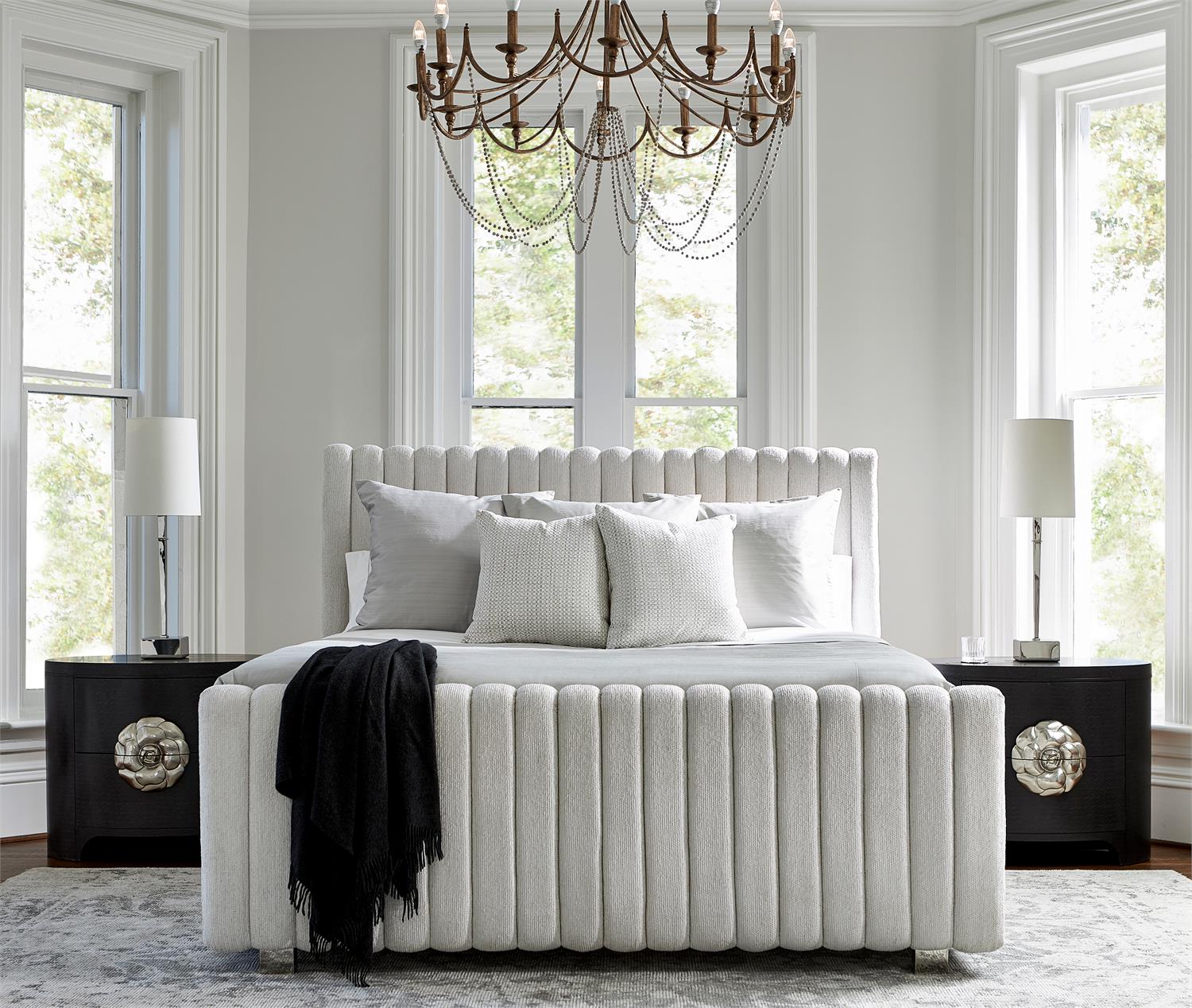 Bernhardt Furniture Silhouette Tufted Pane Bed  in Eggshell