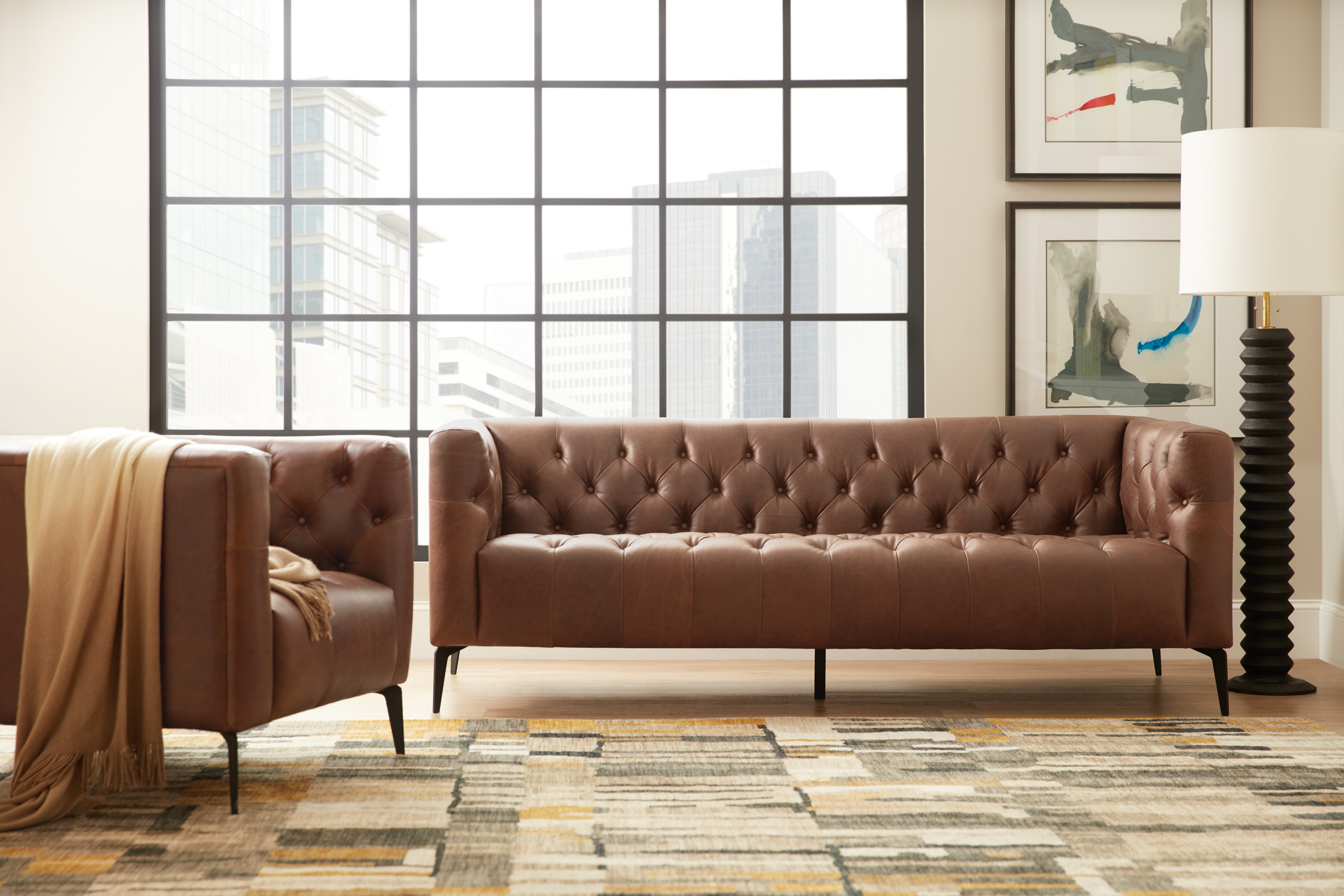 Hooker Furniture Nicolla Stationary Sofa in Medium Brown