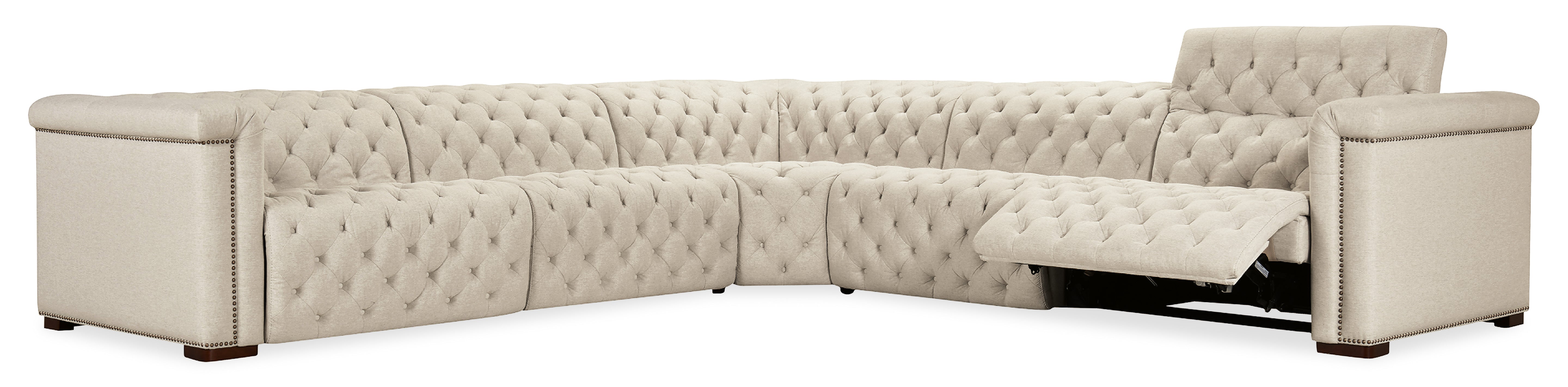 Hooker Furniture Savion Deux 5 Seat Sectional with Four Power Recliners and Six Power Headrests in Beige