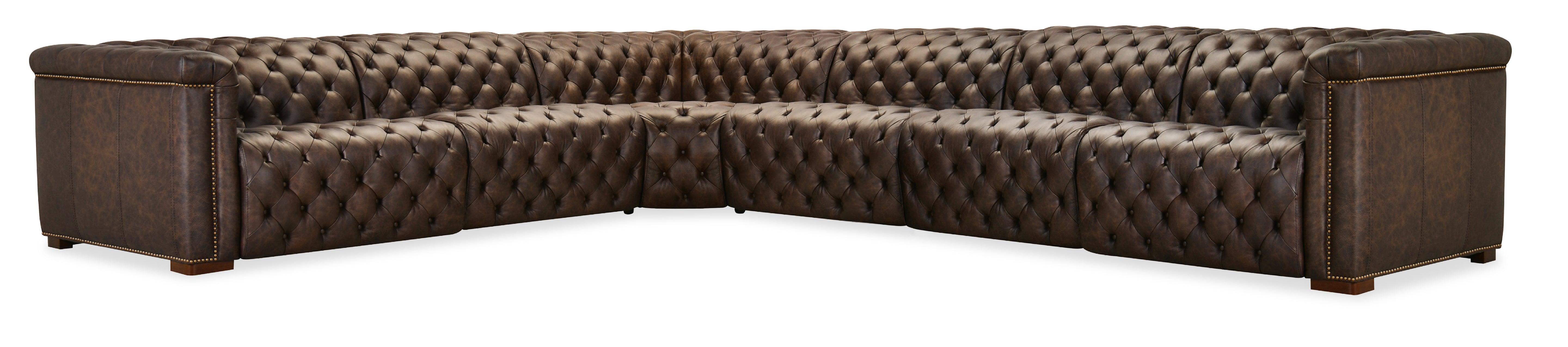Hooker Furniture Savion Deux 6 Seat Sectional with Three Power Recliners and Seven Power Headrests in Brown