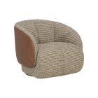 Sunpan Camie Swivel Lounge Chair in Torched Meringue / Cognac Leather