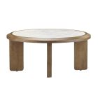 Crestview Palatino Cocktail Table White Marble Top With Brown And Gray Veining And A Warm Brown Natural Wood Grain Base