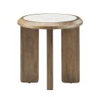Crestview Palatino End Table White Marble Top With Brown And Gray Veining And A Warm Brown Natural Wood Grain Base