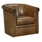 Hooker Furniture Axton Swivel Leather Club Chair in Medium Brown