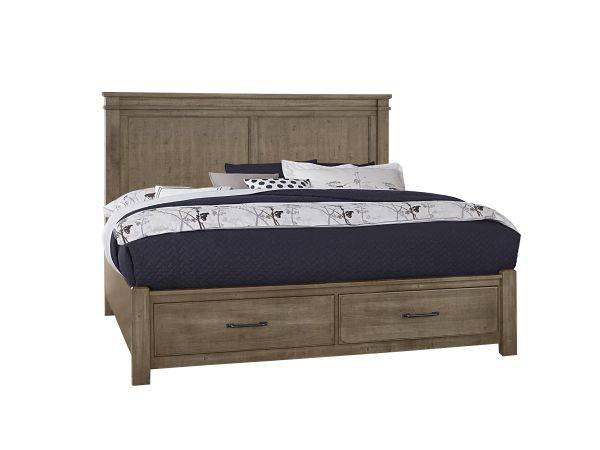 Artisan & Post Cool Rustic Queen Mansion Bed with Footboard Storage in Stone Grey 