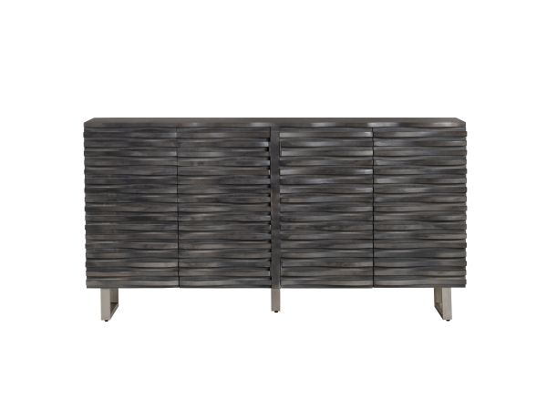 Crestview 80 In. Gray Solid Wood 4 Door Media Credenza Sideboard