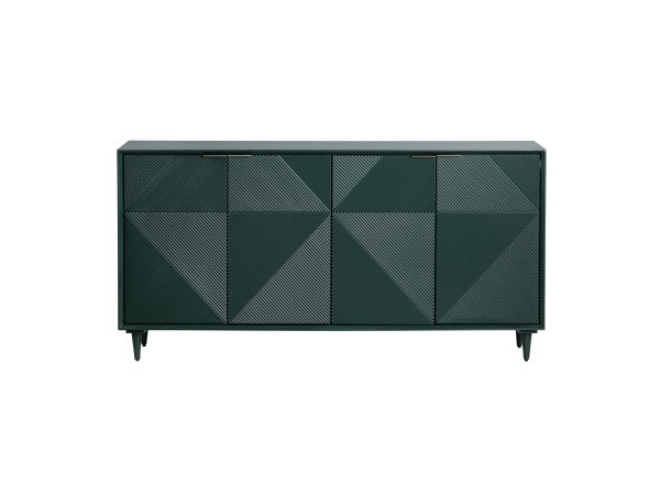 Crestview 72 In. Solid Wood 4 Door Media Credenza Sideboard Smooth Emerald Painted