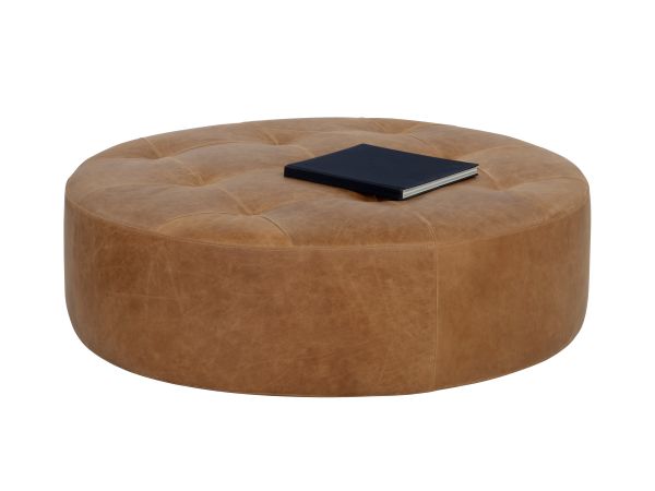 Sunpan Nilda Ottoman in Camel Leather