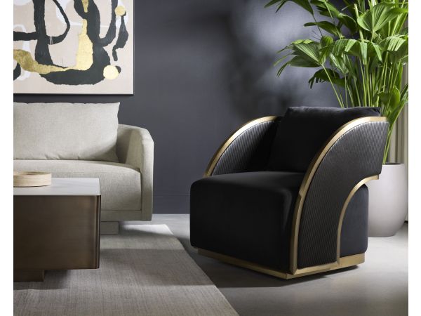 Sunpan Baz Swivel Lounge Chair in Abbington Black / Napa Black