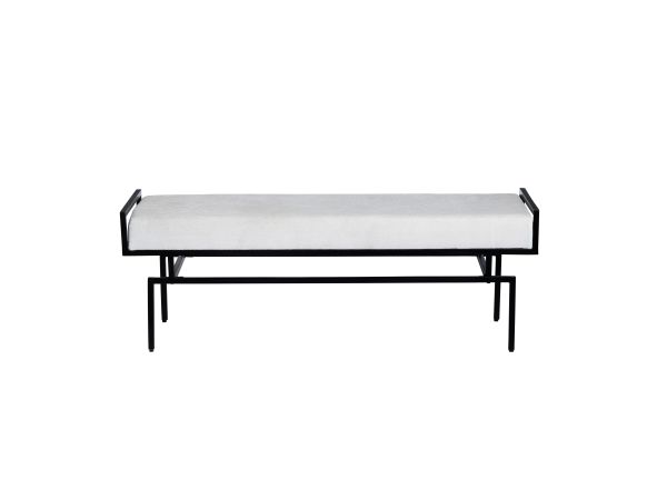 Crestview 55 In. White Upholstered Accent Bench With Black Iron Frame