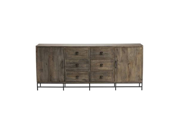 Crestview 80 In. Brown Solid Wood 6 Drawer 2 Door Media Credenza Sideboard