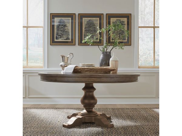 Liberty Furniture Americana Farmhouse Pedestal Table Set in Dusty Taupe & Black