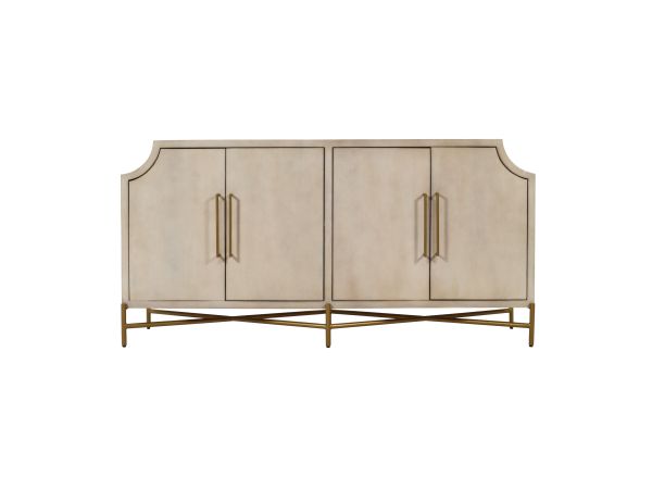Crestview 80 In. Cream Solid Wood 4 Door Media Credenza Sideboard