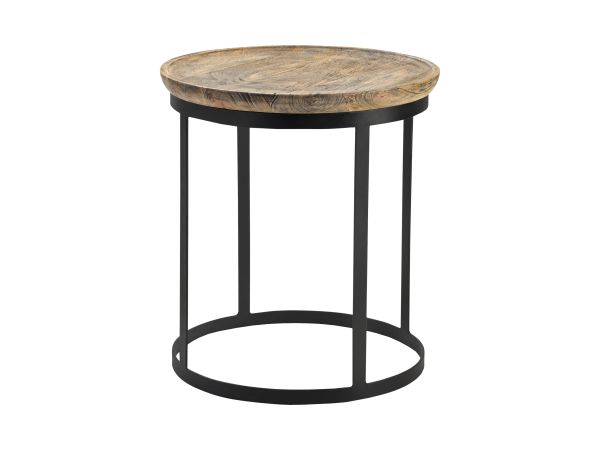 Crestview Round Solid Wood Accent End Table Light Brown Wood Top With Black Powder-Coated Iron Base