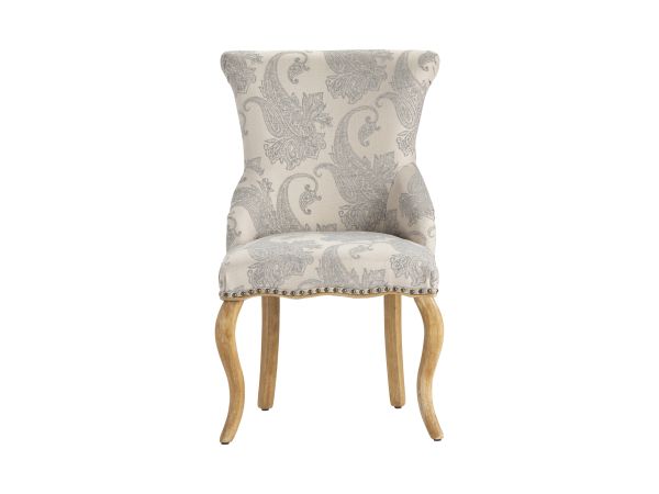Crestview Gray And Cream Upholstered Accent Side Chair With Solid Wood Frame Cream With Light Gray Floral Detailing Seat And Natural Wooden Brown Legs