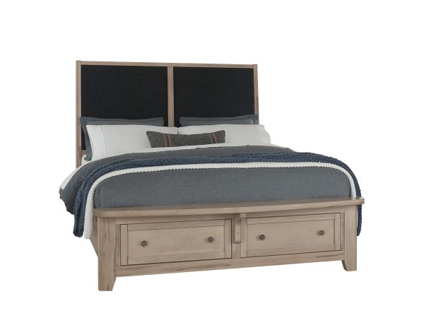 Vaughan Bassett Woodbridge Queen Upholstered Bed with Storage (Black) in Clear Maple 