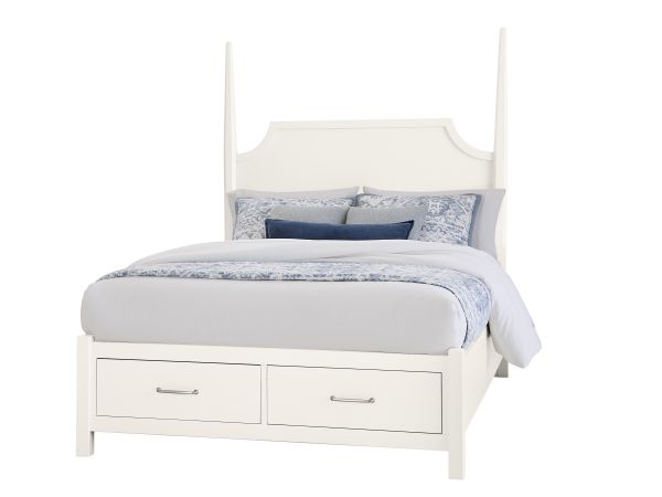 Vaughan Bassett Tide & Timber Queen Pencil Poster Bed With Footboard Storage in White Maple 
