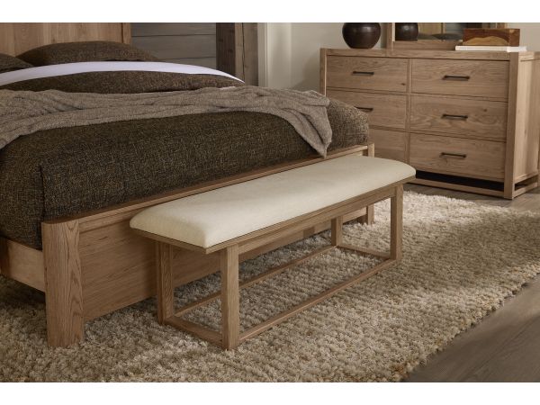 Vaughan Bassett Lodge & Loft Uph Bench (Ivory Cream) in Blond Oak 