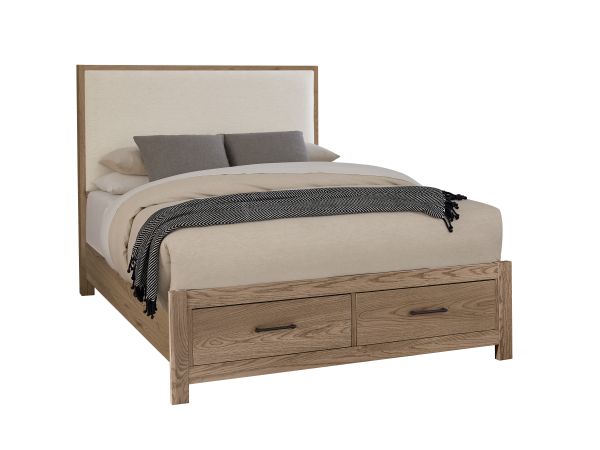 Vaughan Bassett Lodge & Loft Queen Uph Storage Bed  ( Ivory Cream) in Blond Oak