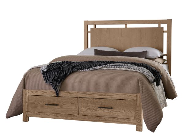 Vaughan Bassett Lodge & Loft Queen Floating Panel Bed With Footboard Storage in Blond Oak