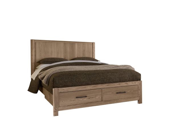 Vaughan Bassett Lodge & Loft Queen Radius Poster Bed With Footboard Storage in Blond Oak 
