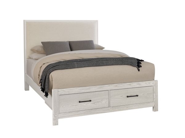 Vaughan Bassett Lodge & Loft Queen Uph Storage Bed  ( Ivory Cream) in Soft White