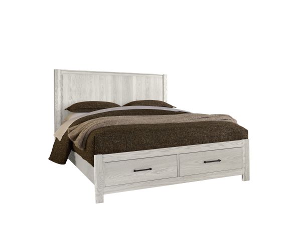 Vaughan Bassett Lodge & Loft Queen Radius Poster Bed With Footboard Storage in Soft White 