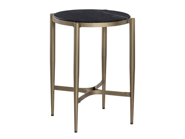 Crestview Round Marble Accent End Table Black Marble Top With Gray Veining And Gold Metal Base