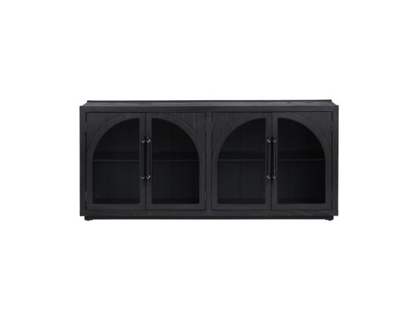 Crestview 70 In. Black Solid Wood 4 Door Media Credenza Sideboard