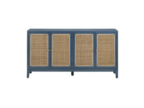Crestview 60 In. Blue Solid Wood 4 Door Media Credenza Sideboard
