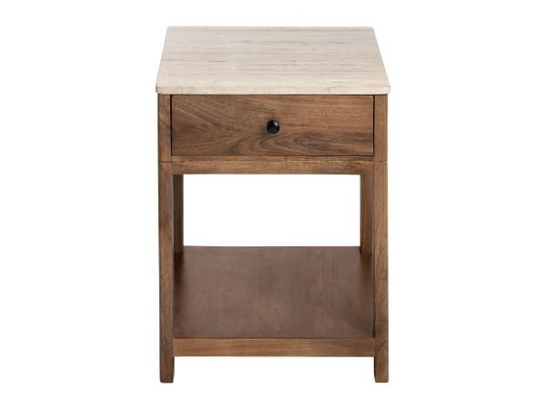 Crestview Rectangle Travertine Accent End Table Warm Brown Natural Wood Grain With Tan And Cream Travetine Top