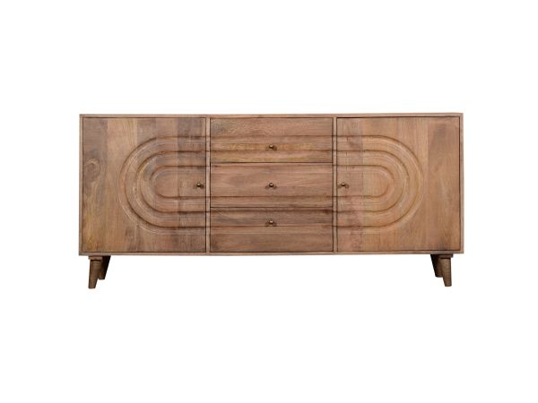 Crestview 70 In. Brown Solid Wood 3 Drawer 2 Door Media Credenza Sideboard