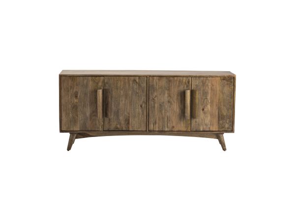 Crestview 72 In. Solid Wood 4 Door Media Credenza Sideboard Warm Brown Natural Wood Grain