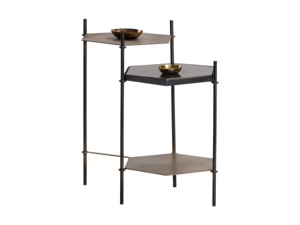 Sunpan Hexall Side Table in Antique Brass