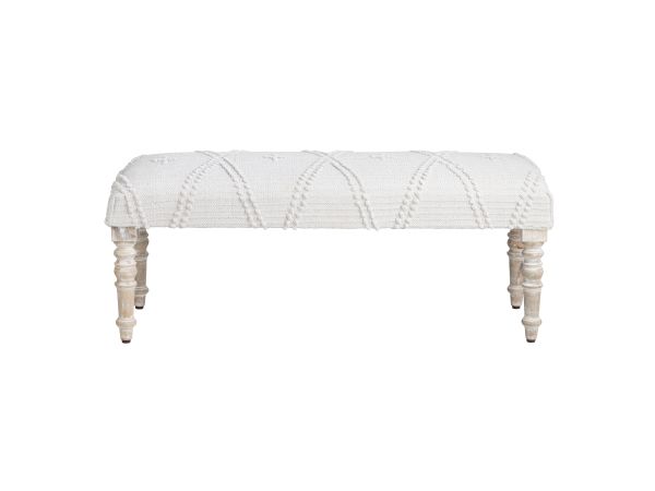 Crestview 46 In. White Upholstered Accent Bench With Cream Solid Wood Frame