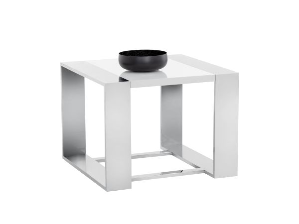Sunpan Dalton End Table in Stainless Steel - High Gloss White