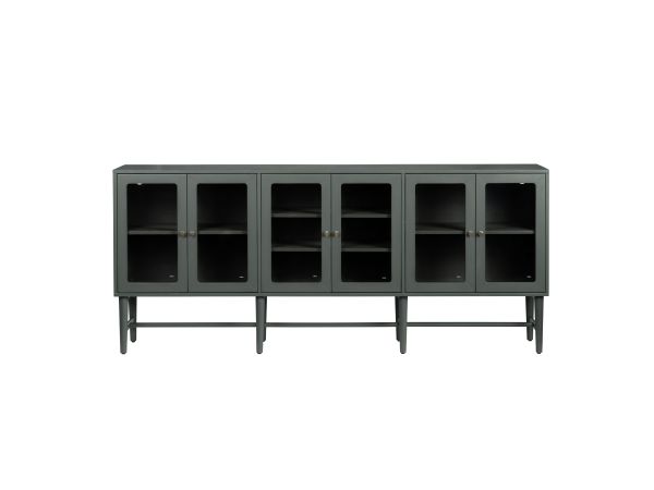 Crestview 89.2 In. Green Solid Wood 6 Door Media Credenza Sideboard
