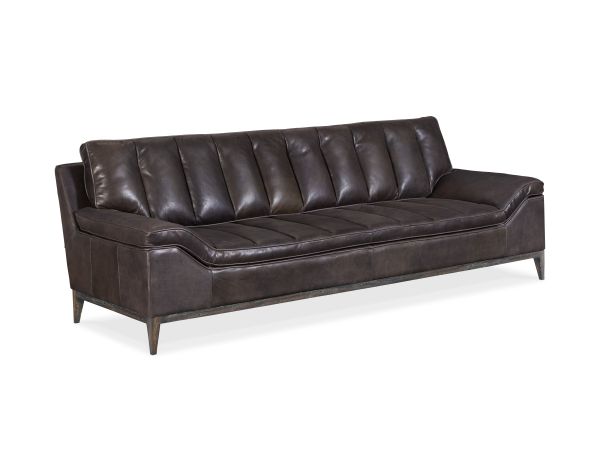 Hooker Furniture Kandor Leather Stationary Sofa in Dark Wood