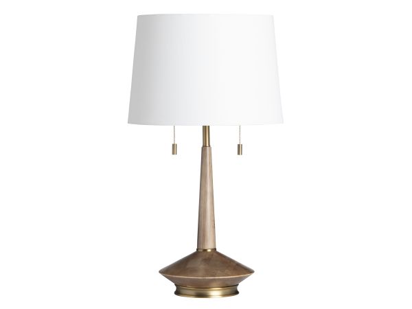 Crestview Wood And Metal Table Lamp With Flared Baseand White Linen Shade