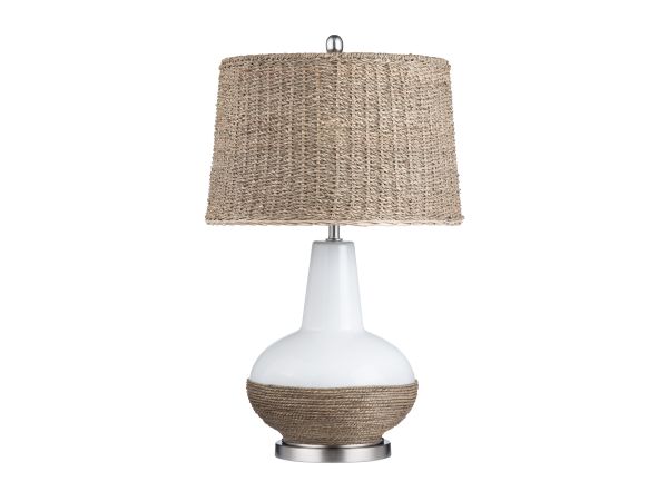 Crestview 29"H Coastal White Ceramic And Woven Wicker Table Lamp With Rattan Shade