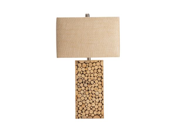 Crestview Wood Table Lamp With Natural Twig Body And Tan Burlap Shade