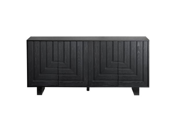 Crestview 74" Black Solid Wood 4 Door Media Credenza Sideboard