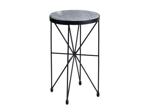 Crestview Round Marble Accent End Table Charcoal Grayand Light Gray Marble Top With Gold Accenting And Matte Black Iron Base